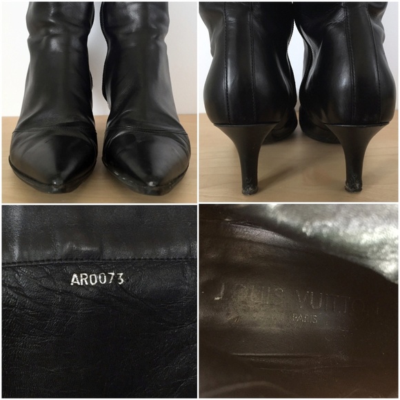 LOUIS VUITTON Black Leather Zip Knee High Boots - Picture 7 of 8